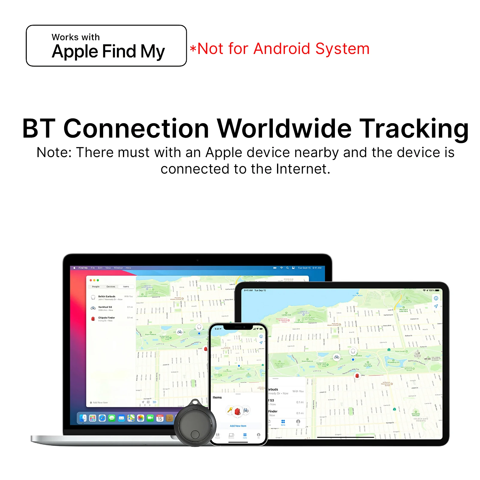 BT Tracker Item Finder Work with Find My 4 Pack Battery Operated Item Locator with Sound Alarm for Keys Wallet Luggage Pet Bags