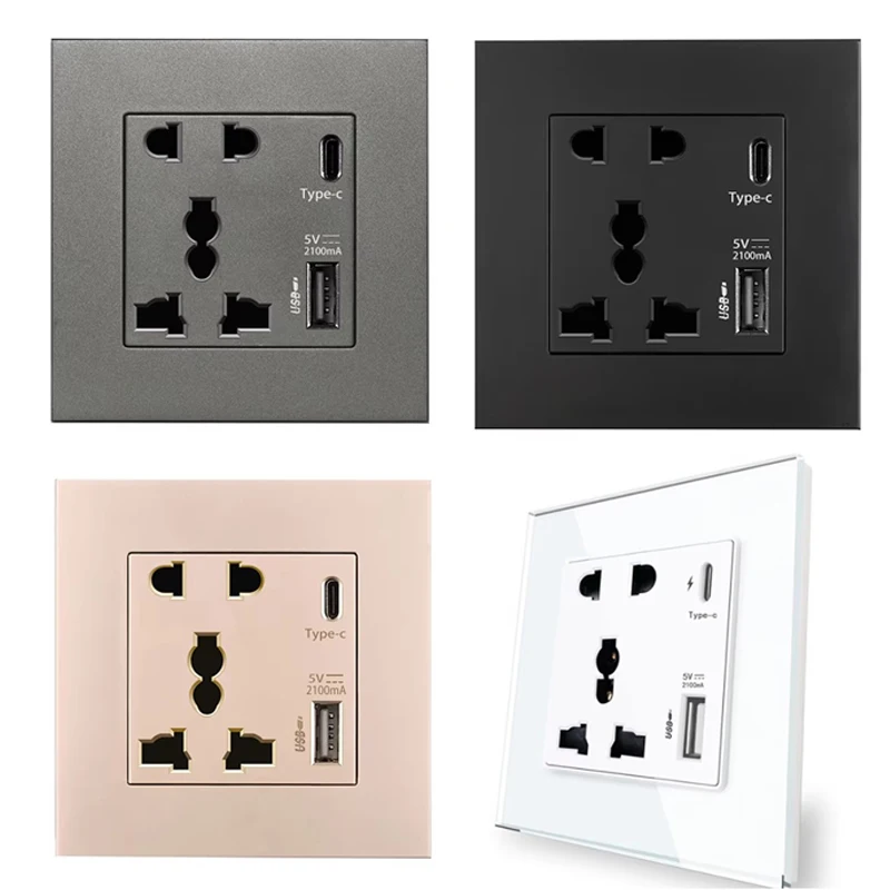 เต้ารับติดผนังแบบ 86 พร้อมการชาร์จเร็ว USB-C |   ปลั๊กไฟแบบหลายพอร์ต 5-in-1 |   แผงไฟฟ้าติดผนังแบบโมเดิร์น 110~250V สำหรับบ้านและสำนักงาน 1