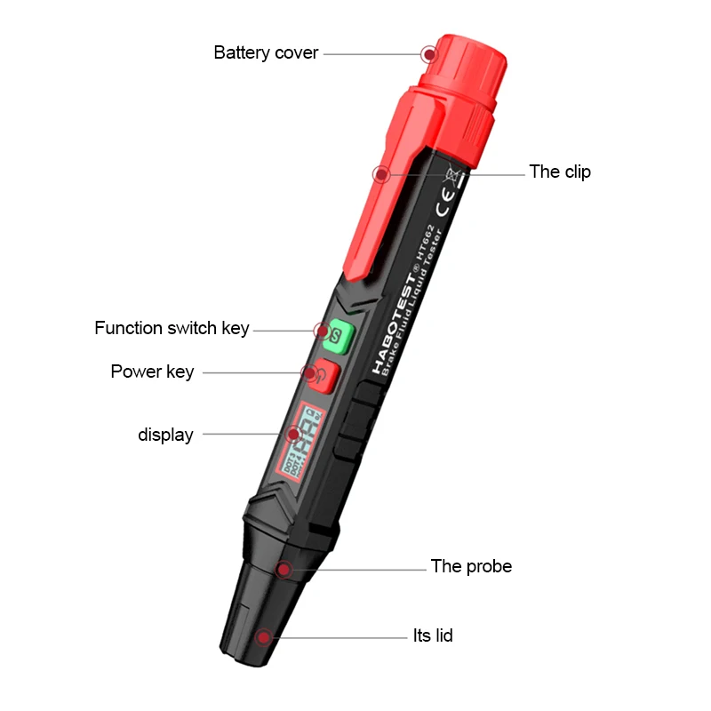 Car Brake Fluid Tester Auto Digital for DOT3/DOT4/DOT5.1 Accurate Oil Quality Check Pen Sound Light Alarm