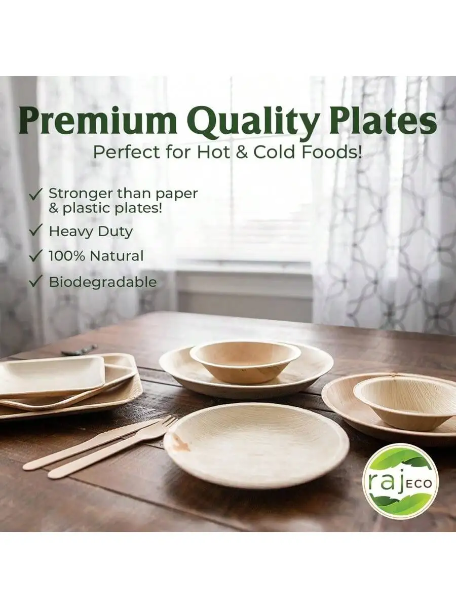 Raj Palm Leaf Plates Plates like Bamboo plates Disposable Decorative Compostable Tableware for wedding Lunch Dinner Birt