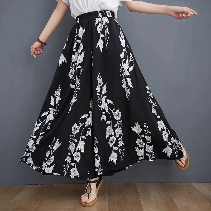 Oversize 6XL Culottes Pants Womens Casual Wide Leg Pantalones Summer Baggy Elastic High Waist Straight Trousers For 110 KG 2023