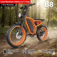 US Stock! 20'' Adults Electric Bike 1500W Motor 52V 20AH 80 Miles 32MPH IP65 Waterproof Electric Bicycle Mountain Snow Ebike