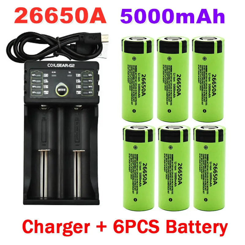 100% Neue Original Hohe Qualitàt 26650 Batterie 5000Mah 3,7 V 50A Lithium-Ionen Akku Fur 26650A Led Taschenlampe + Ladegerskt