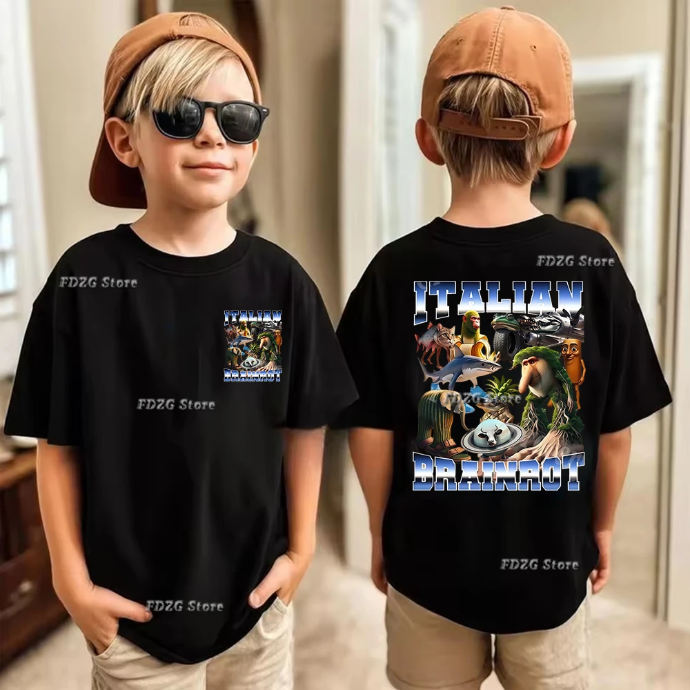 تي شيرت صيفي للأولاد والبنات بطباعة كرتونية إيطالية، قميص ترالالرو ترالالا للأطفال بأكمام قصيرة، قميص قطني للأطفال