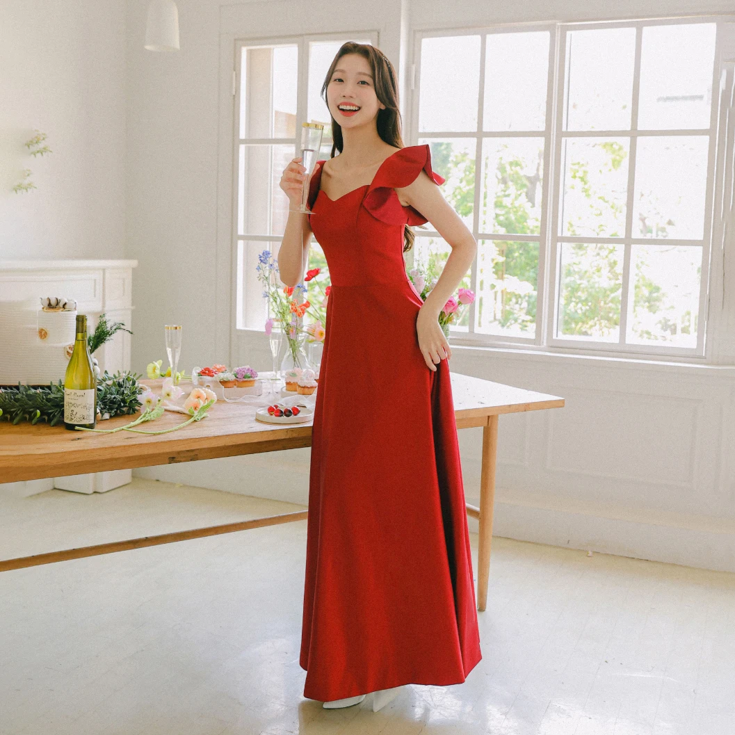 

GIOIO Sweethear Korea Garden Evening Dresses Pleat Short Sleeves Formal 프롬드레스 Ankle Length Elegant Prom Grown Party Women Bride