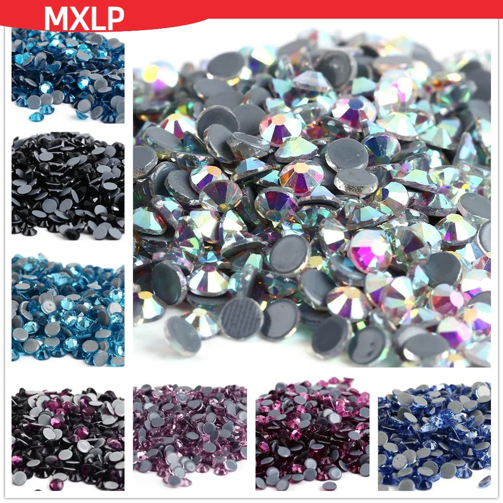 

All Sizes Color Crystal Ab Glass Glitter Iron On Strass Flat Back Hotfix Rhinestones For Nail Art Sewing & Fabric Decoration