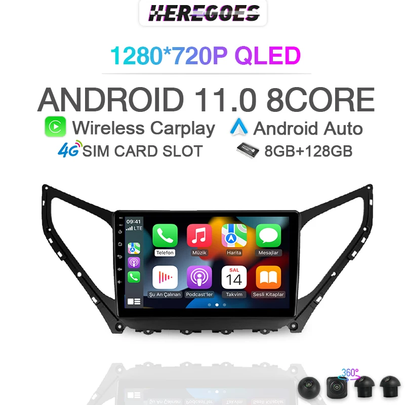 

Автомобильный мультимедийный видеоплеер Carplay, 9 дюймов, QLED, Android 12, для Hyundai Azera 2014, 2015, GPS, радио, стерео, 128 ГБ, DSP 1280*720