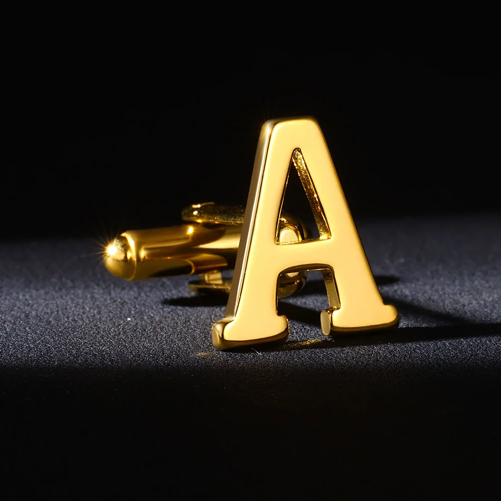 

1 Pcs A-Z Letter Cufflinks For Women Men Cufflink Gifts Cuffs Collars Shirt Wedding Souvenirs Gold Color Stainless Steel Jewelry