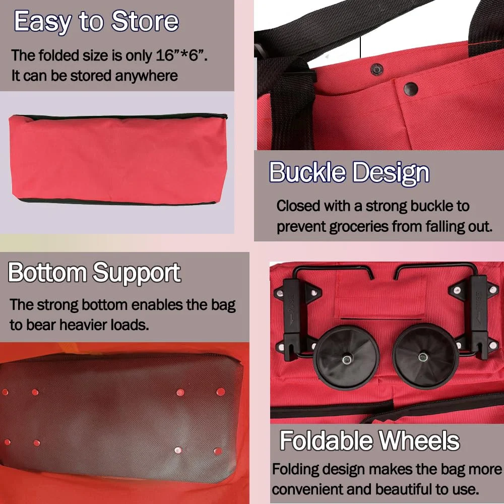 Compact Foldable Shopping Cart with Wheels - Portable Trolley Basket for Groceries and Home Use