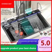 5.0MM Double Waterfall Sink Embossed Stainless Steel Kitchen Sink Large Single Slot Digital Display Wash Basin Dishwashing pond 1