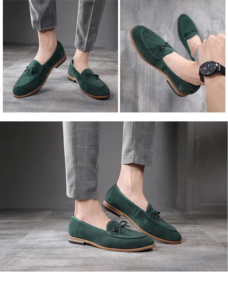 Men's Casual Shoes Suede Genuine Leather Men Trendy Bowknot Party Wedding Loafers Moccasins Mens Driving Flats
