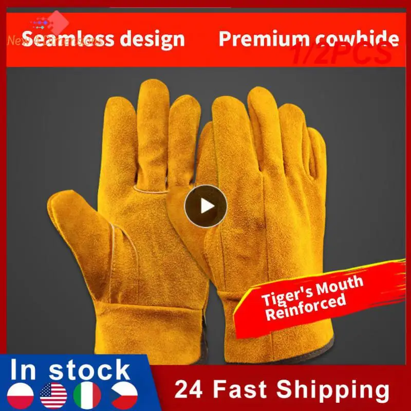 

1/2PCS Garden Work Gloves Flex Grip Tough Cowhide Driver Safety Welding Hunting Hiking Farm Gardening Driving Gloves For Men