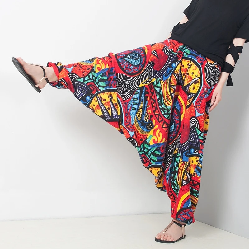 Nepal Crotch Pants Cotton Tattoo Lantern Pants Casual Collapse Pants National Wind Haul Pants  Loose Cotton streetwear Loose