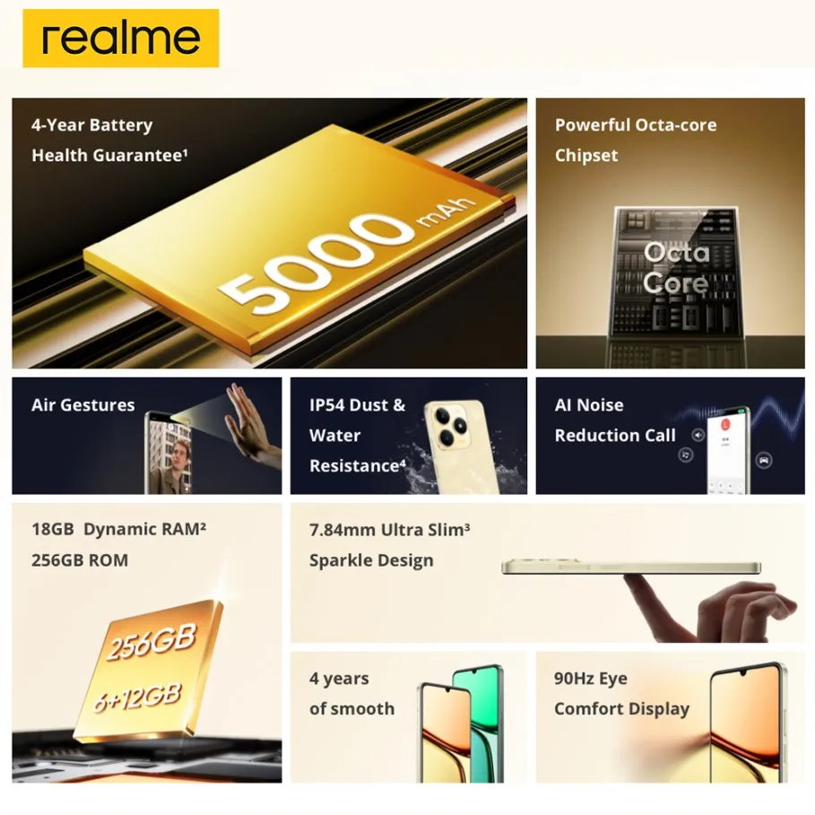 realme C61 Smartphone 5000mAh Battery 15W SUPERVOOC Charge 50MP AI Camera 90Hz Display IP54 AI Engine 256GB NFC Russian Version 2