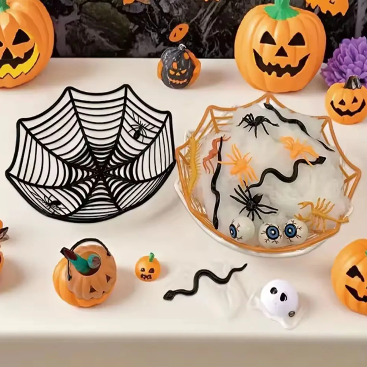 1pc-Halloween Candy Basket Spider Web Bowl Cookies Fruit Basket Trick or Treating Decorating Halloween