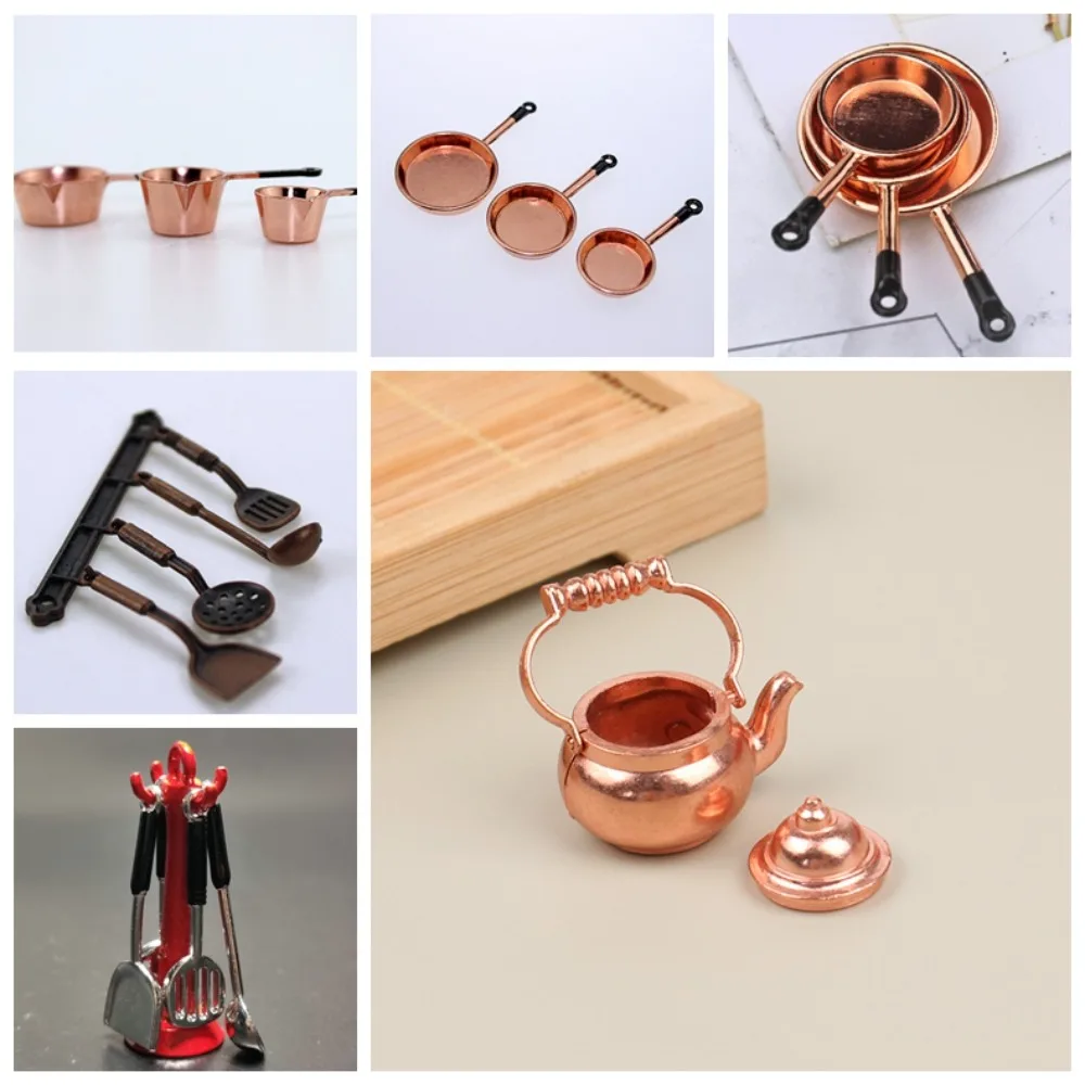Cookware 1:12 Mini Kitchen Utensils Sets Alloy Kettle Mini Kitchen Cooking Kit 1:12 Scale Mini Doll Kitchen Set Kids Toys gypsum plasterboard cutter automatic board tools scriber scale edger tool sets construction worker household artifact cutter