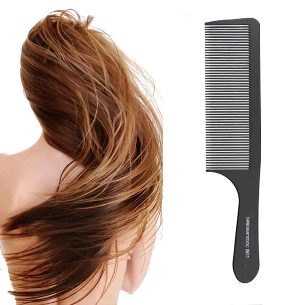 1PC Black Flattop Hair Cutting Comb Heat Resistant Hair Cutting Tool Hairdressing Hair Stylist Salon Carbon Antistatic Combs 2