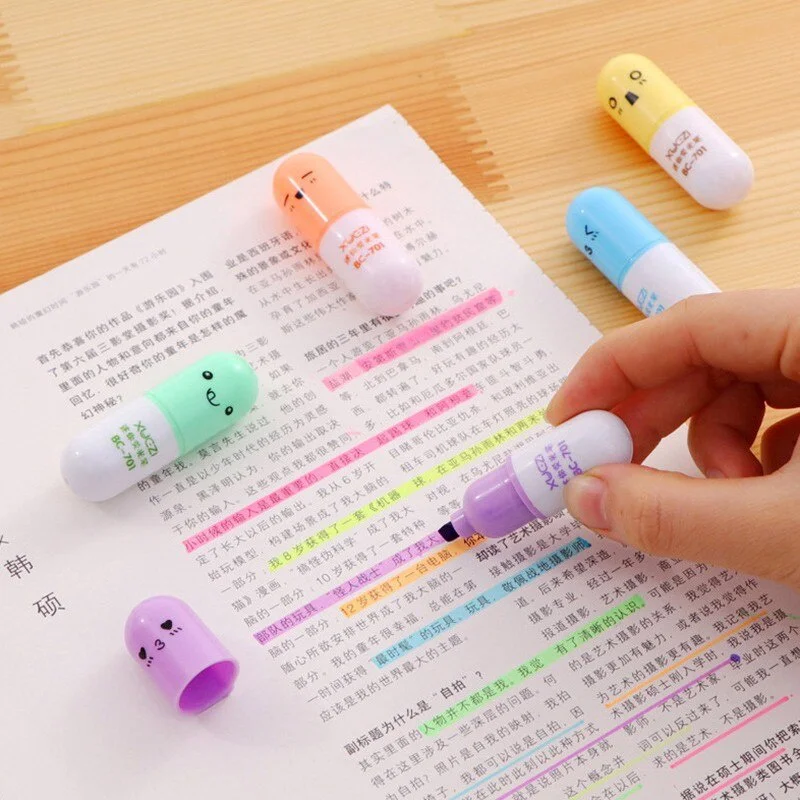 6Pcs/Set Highlighter Pen Kawaii Mini Markers Colorful Creative Design Painting Graffiti School Supplies Stationery