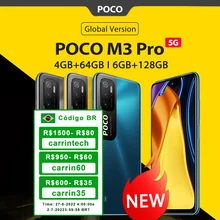 Global Version POCO M3 Pro 5G Smartphone NFC 64GB/128GB Dimensity 700 Octa Core 90Hz 6.5” FHD+ Screen 48MP Triple Camera 5000mAh