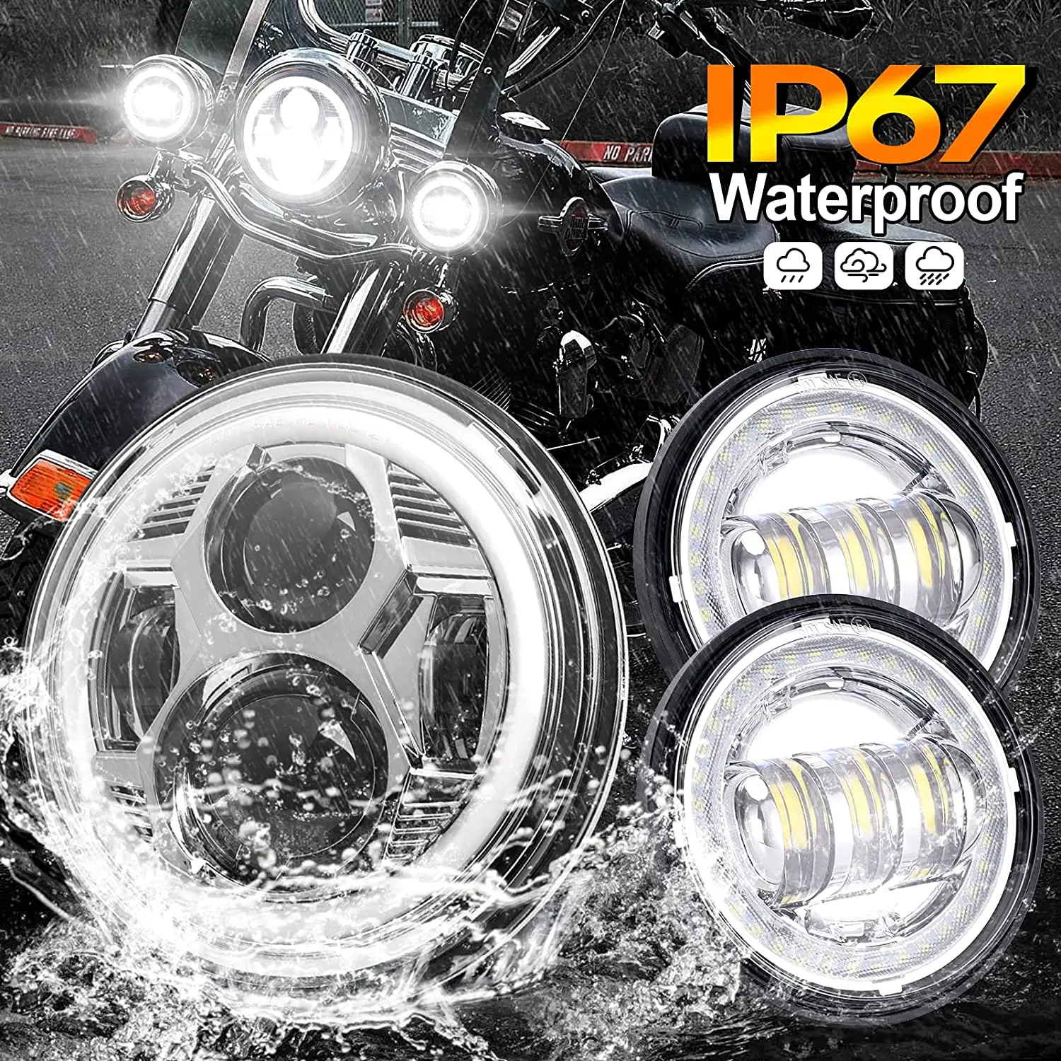 7 Inch LED Headlights+4.5 Inch Fog Light Motorcycle Headlamp Kit For Touring Street Glide Road King Electra Glide Ultra Classic