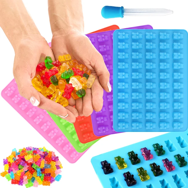 50 Rács Szilikon Nyúló Medve Fondant Csokoládé Cukorka Készítő Jégtálca Zselés Penész Divatcukor -Torta Dekorációs Szerszámok Csepegtetővel