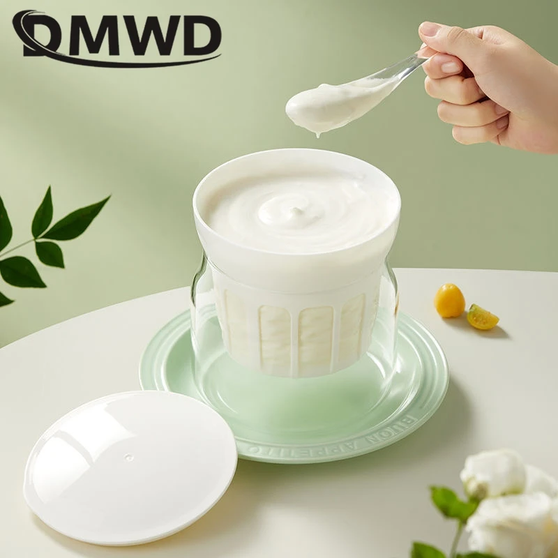 DMWD Microcomputer Greek yogurt maker Four cups yourt Multifunctional For Rice wine/yogurt/cheese 20W Stainless steel liner