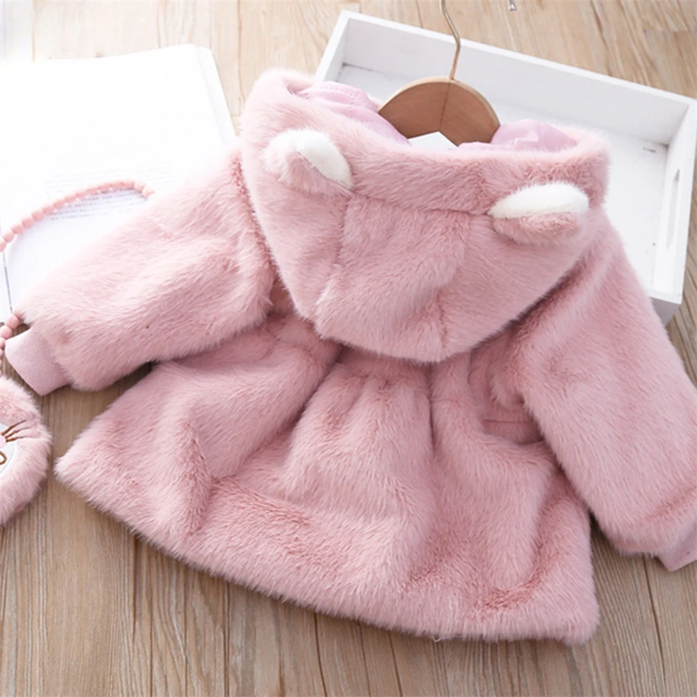Baby Girl Winter Children'S Clothing Wool Sweater Jacket Girls' Solid Color Warm And Cute Daily Jacket+Cartoon Bag 2 Ps