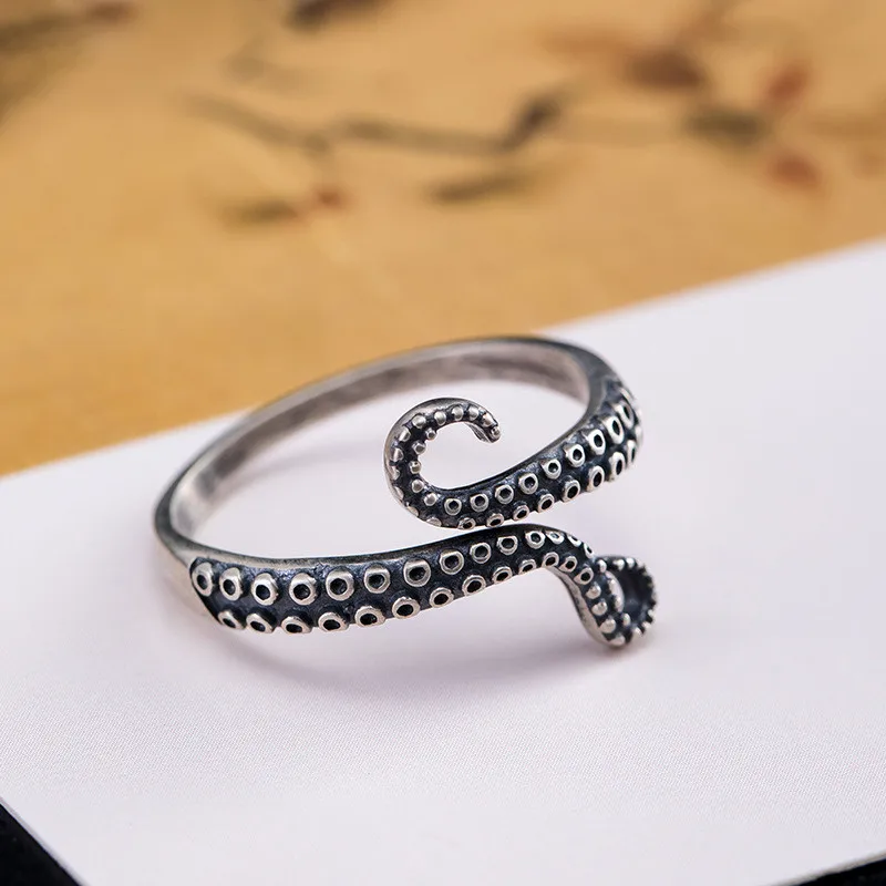 Silver Ring Silver Rings Punk Vintage Personality 925 Sterling Silver Originality Octopus Tentacles Open Rings For Women Girl LR009