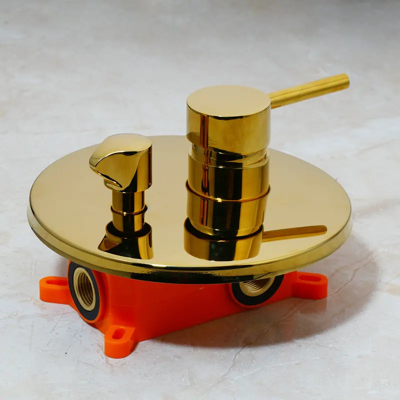OUBONI Brush Gold Bathroom Shower Systerm Bathtub Faucet Wall Mount Golden Plated 2 Ways athtub Mixer Shower Set Mixer Tap 5