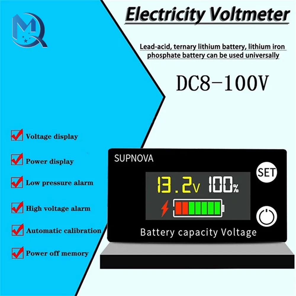 Batterijcapaciteit indicator dc 8v-100v lood zuur lithium lifepo4 auto voltmeter spanningsmeter 12v 48v 72v AliExpress