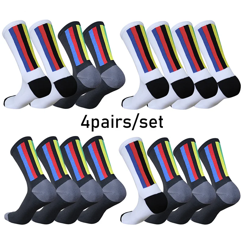 4 Paia/Set Strisce Verticali Ciclismo Sport Calzini A Compressione Calzini Da Corsa Per Mountain Bike All'Aperto Calcetines Ciclismo Hombre
