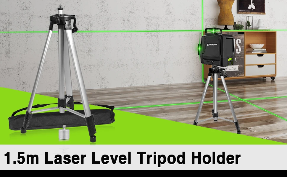 Description Picture 3 of itemCLUBIONA Universal 1.5m Telescopic Adjustable Aluminum Tripod 5/8,1/4 Threaded Tilt Head Quick Release for Laser Levels Camera