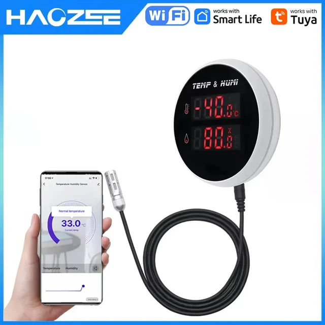 Tuya Smart WIFI Hygrometer Thermometer With External Temperature Humidity Detector,USB Charge or Rechargable Battery