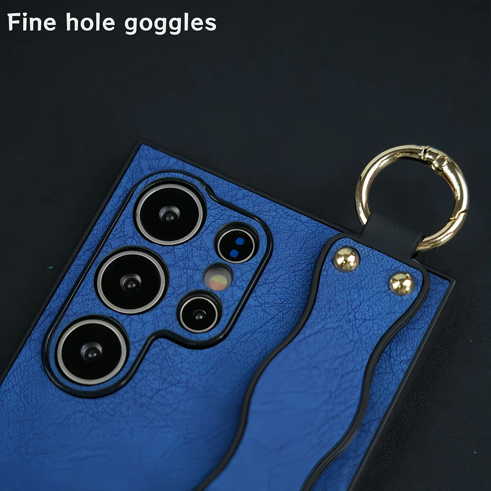 Luxury Wave Wrist Strap PU Leather Shockproof Case - Fashion Back Cover