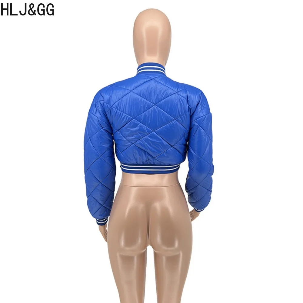 HLJ&GG Winter Casual Patchwork Slim Baseball Jacket Women Button Long Sleeve Coat Female Solid Color Sporty Cotton Crop Top 2023