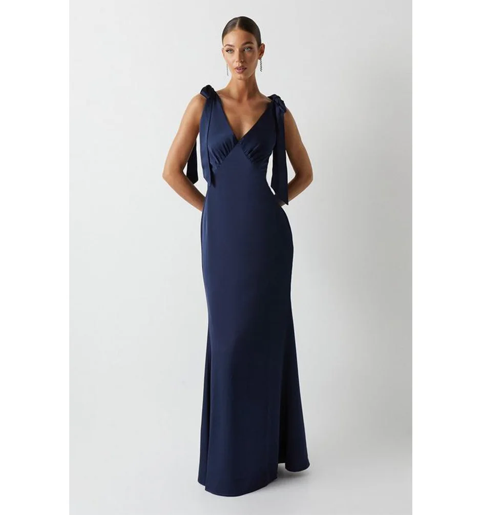 QueensLove Sexy Bridesmaid Dress V-Neck Satin Evening Prom Party Dress Straps A-Line Elegant Wedding Customize
