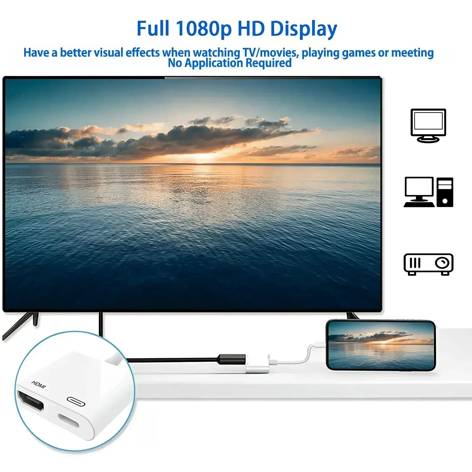 2in1 Fast Charging Hub Converter 1080P Lighting to HDMI OTG Adapter Multi-Port TF Memory Card Reader iPhone Laptop Tabl