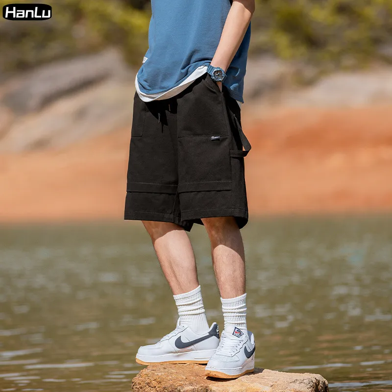2023 New Summer Men's Layered Ribbon Design Cotton Shorts Men's Loose Multi Pocket Shorts Casual  Clothing Y2k