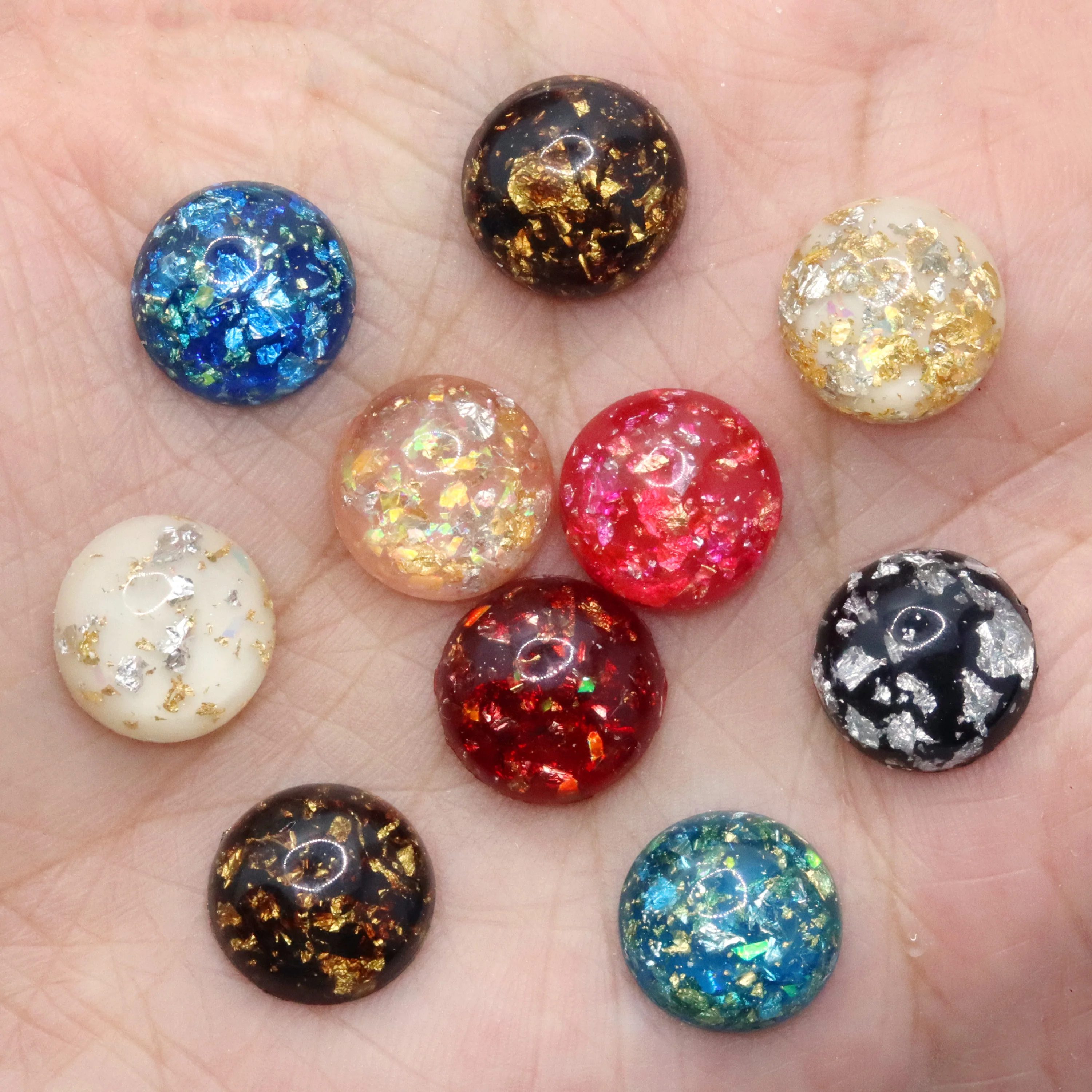 

Mixed 12mm 40pcs Built-in Metal Foil Cabochon Crystal Stone Flatback Cabochon Bead DIY Jewelry Handmaking Craft