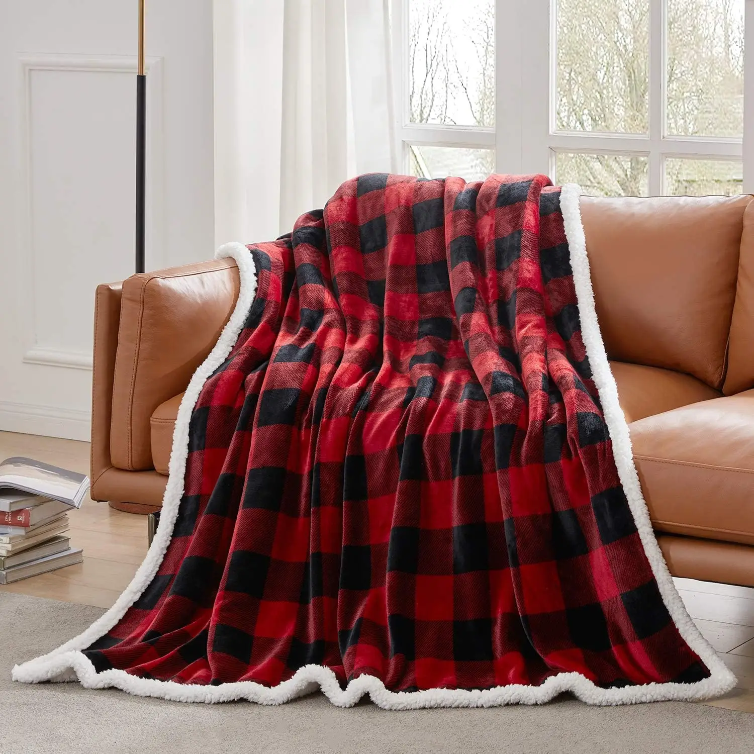Sherpa Red and Black Buffalo Plaid Christmas Throw Blanket Soft