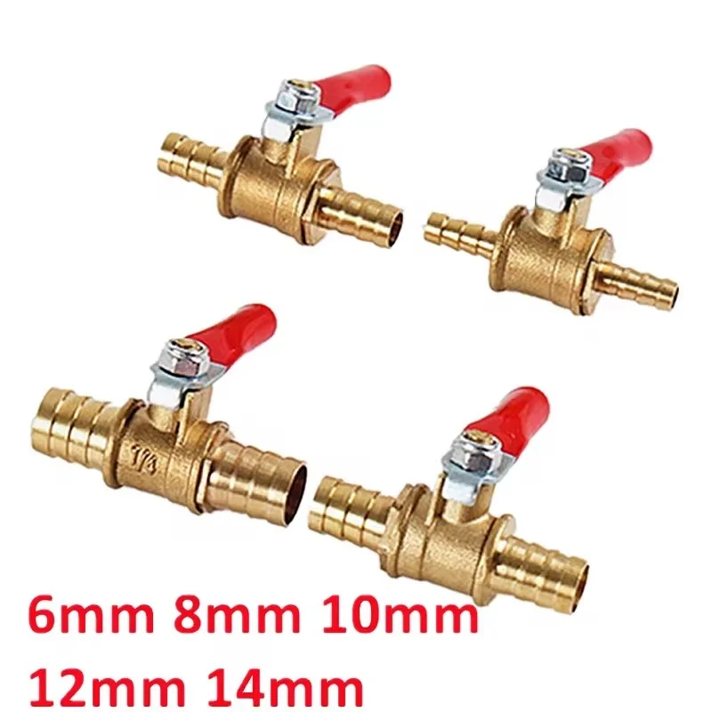 1/4 6mm 8mm 10mm 12mm Ball Faucet Shutoff Ball Valve Hose Barb Inline Water Oil Air Gas Fuel Line Small Brass Valve