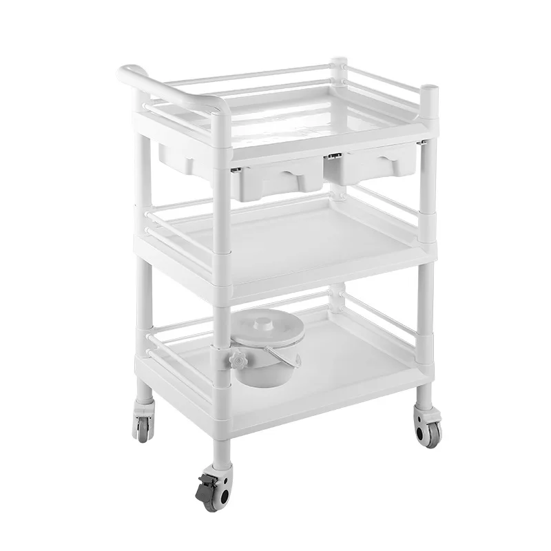 multifunctional beauty auxiliary trolley cart with 360° swivelling silent wheels spa salon tool storage cart Beauty Salon ABS Multifunction Small Handcart  Hospital Medicine Care Utility Cart Hair Salon Toolbox Trolley 360 Rotation Mute