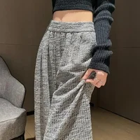 New Style Coarse Tweedbell Bottoms Women's High-Waisted Casual Pants Loose Fit Long Trousers For Autumn/Winter