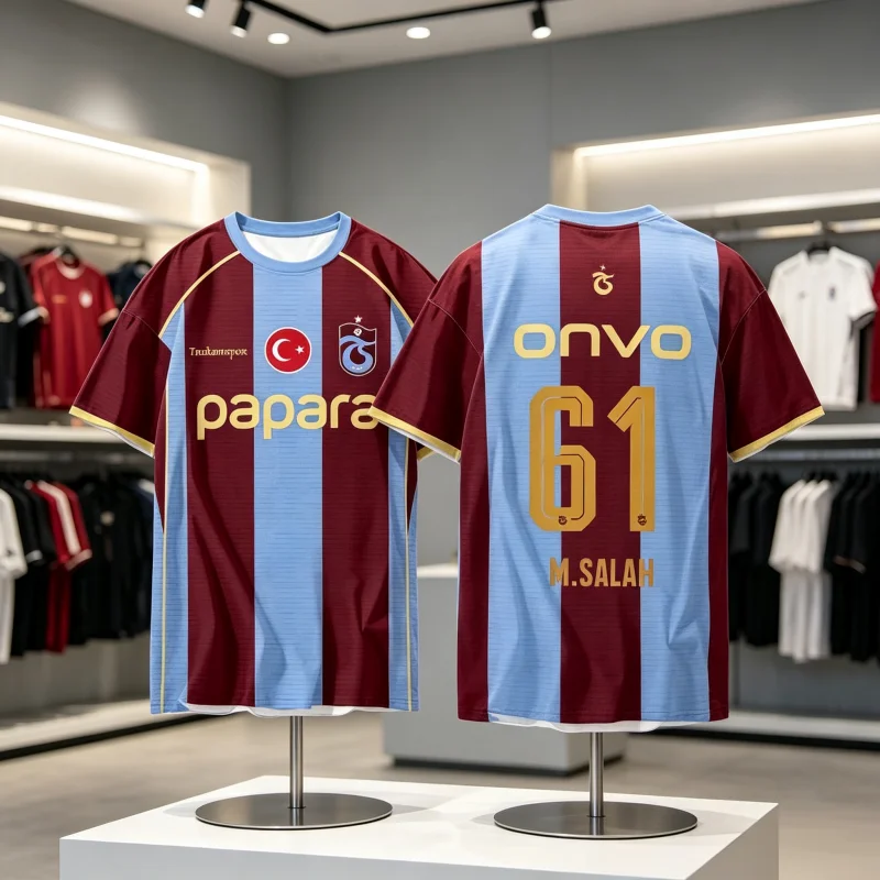 26-27 Türkische Superliga Trabzon Team Uniform Salah Fußballkleidung 3D Schnelltrocknend Kurzarm Heimtrikot Familien-Set