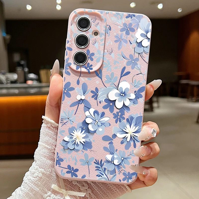 Blue Flowers Patterned Soft Silicone Phone Case