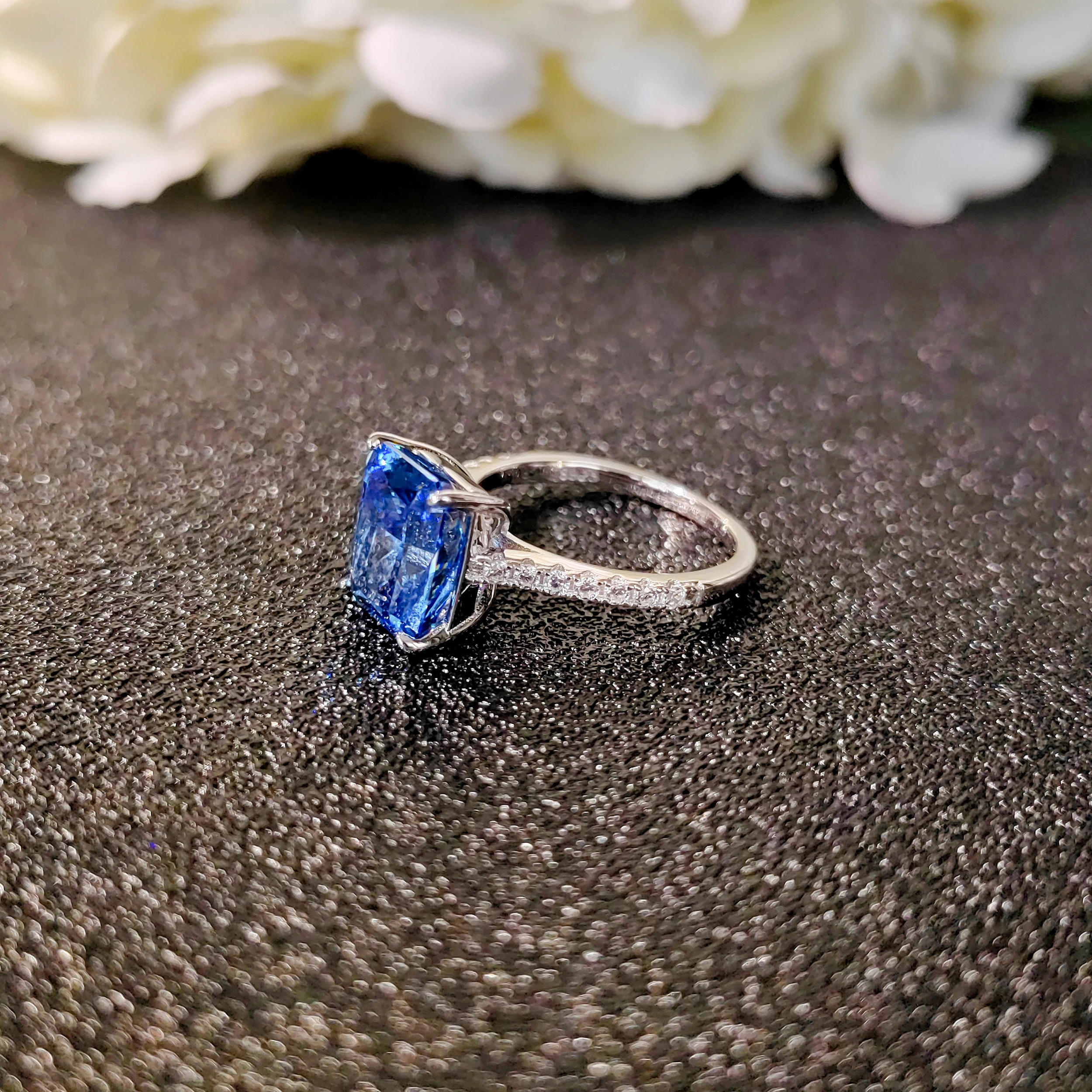 S925 Sterling Silver Fine Quality 3.5carat Tanzanite Blue Zircon Sparkle 5A Good quality Ice Cut High Carbon Diamond Ladies ring 4
