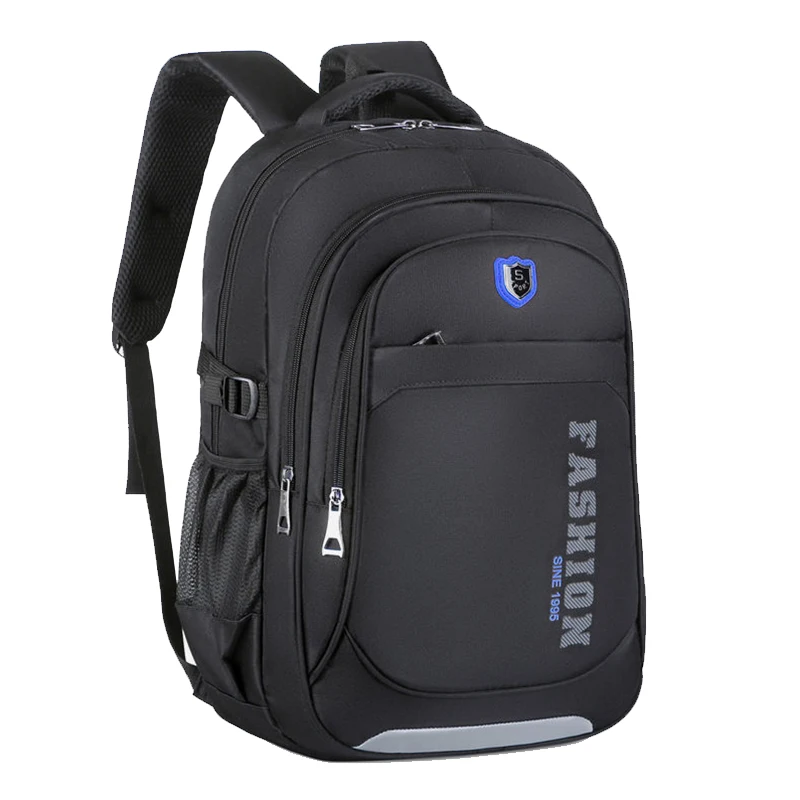 

College Student Backpack Men Large Capacity Nylon Black High School Bag for Teen