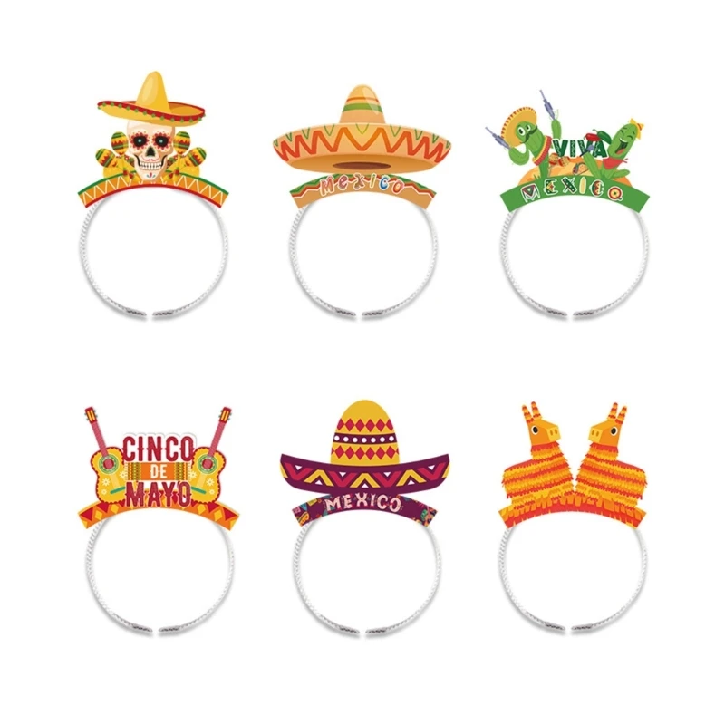 

6шт Мексиканская повязка на голову Мексиканская шляпа Широкополые бумажные повязки на голову для детей и взрослых