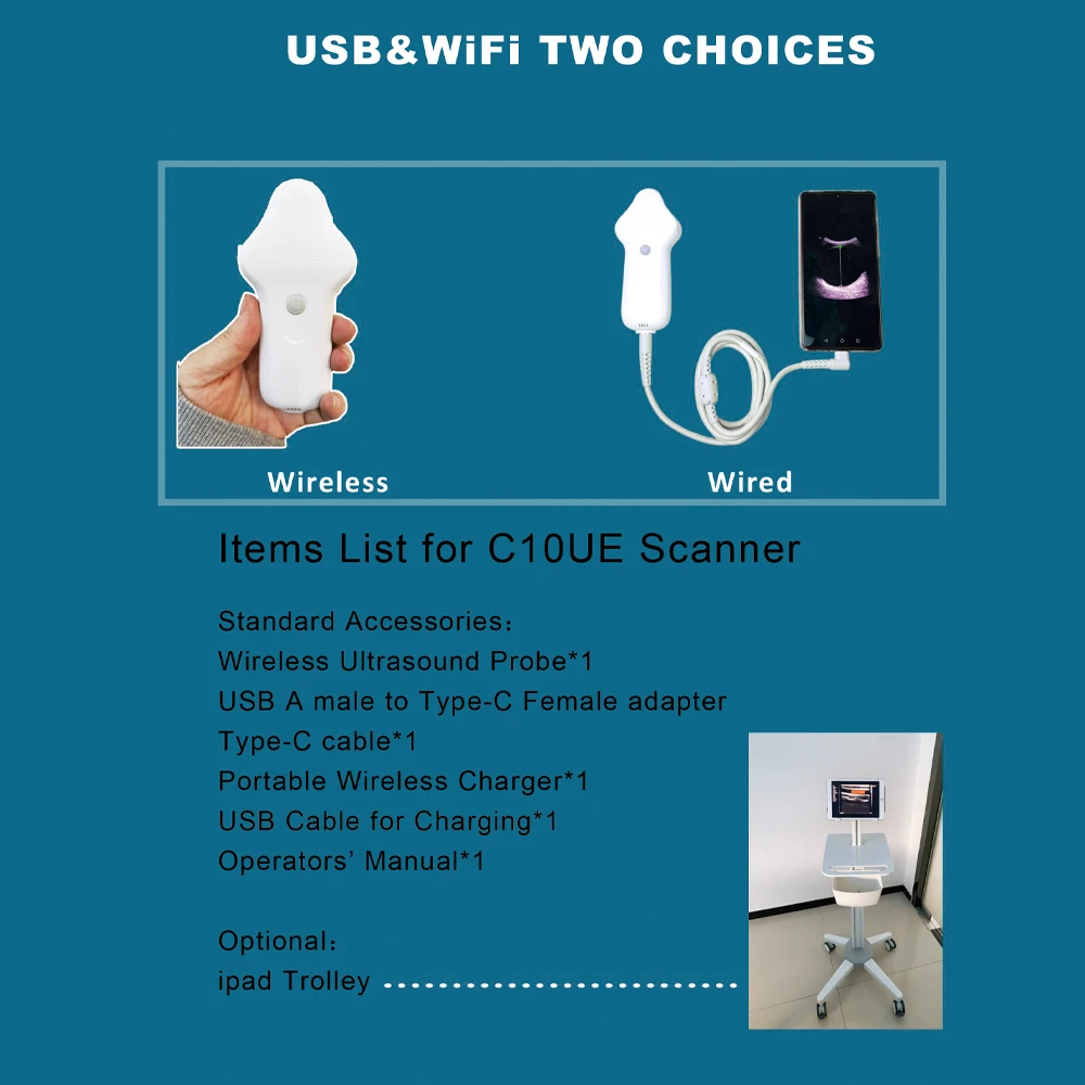 C10UE 128E Wireless Ultrasound Probe for Ophthalmic Color Doppler  8-11Mhz Eyes Scanner Eye Disease Diagnose Machine