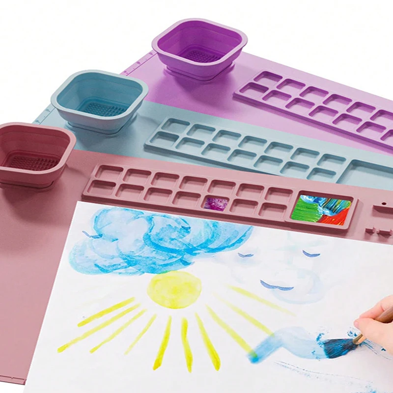 Washable Silicone Craft Graffiti Painting Mat Children's DIY Silicone Painting Scrubbable Pigment Palette Pad 1PC